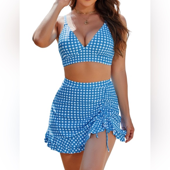 Blooming jelly High Waisted Bikini Set swimsuit Tummy Control Gingham swimwear - Picture 3 of 11